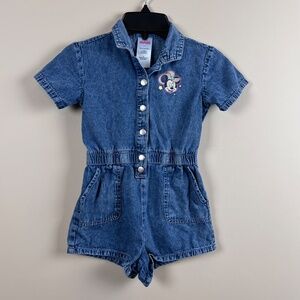 Disney Junior Minnie Denim Snap Jumper Shorts Minnie Mouse Graphic Front Back